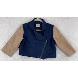 Wren Jacket Womens Large Zip Up Blue Color Block Cropped 3/4 Sleeve USA Made